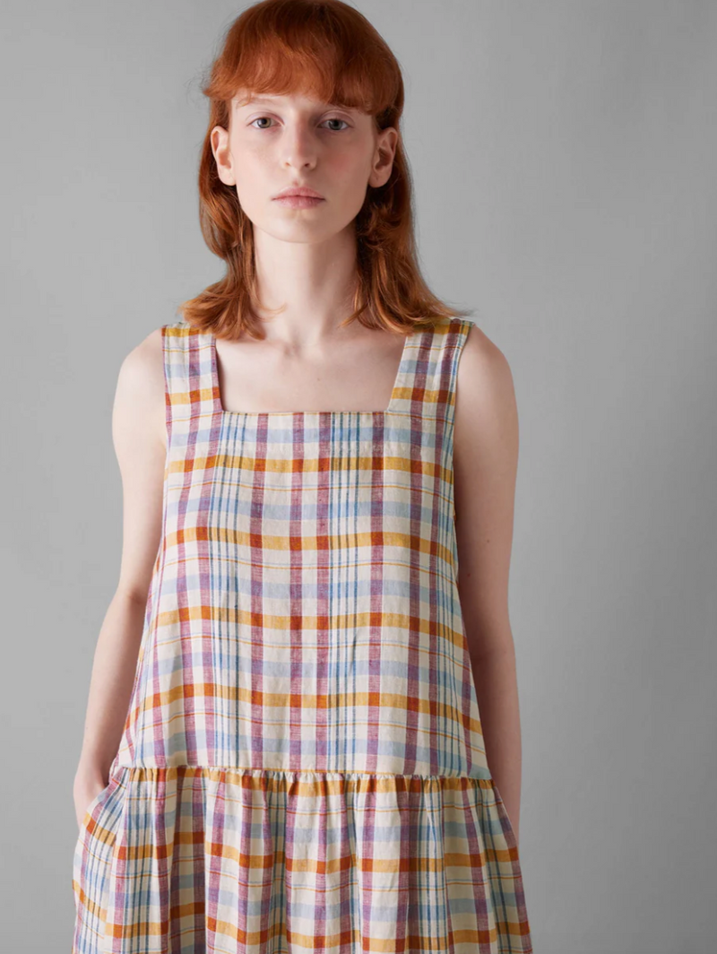 Check Linen Dropped Waist Dress