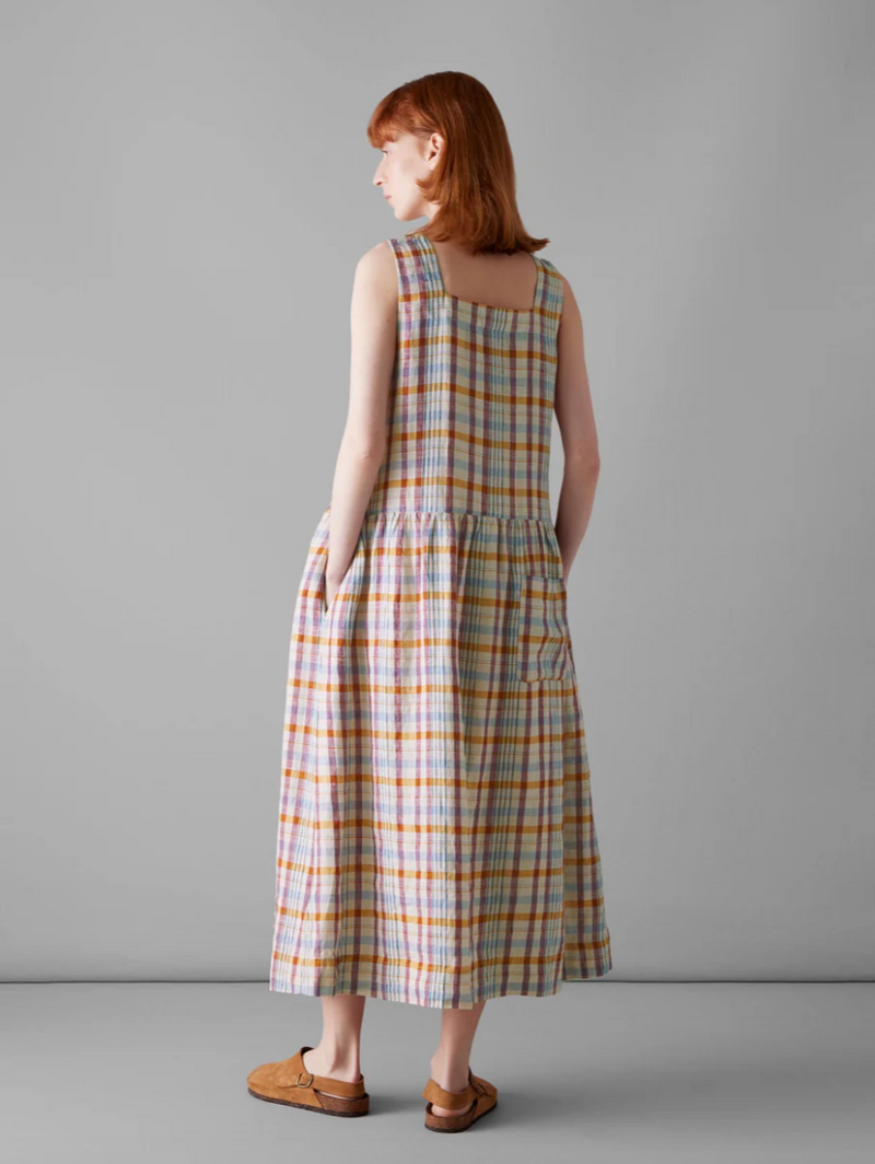 Check Linen Dropped Waist Dress