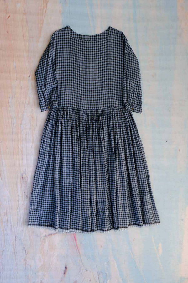 Sylvia Cotton Check Dress, Charcoal Indigo