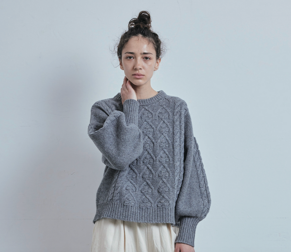 Volume Sleeve Aran Knit Pullover