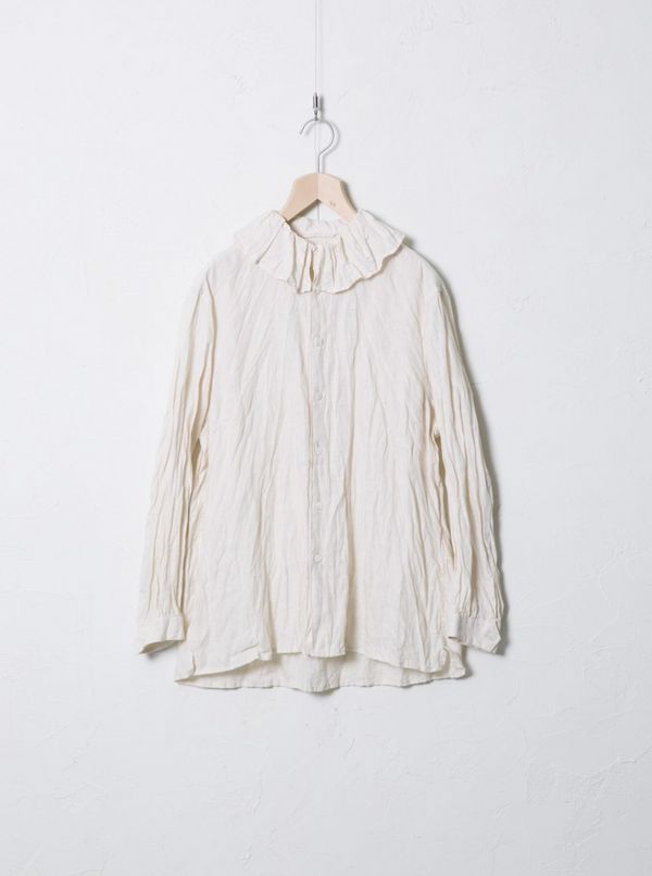 Woven Linen Shirt 01, Frill Collar Blouse