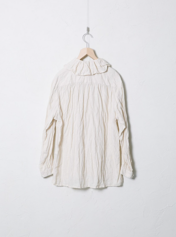 Woven Linen Shirt 01, Frill Collar Blouse