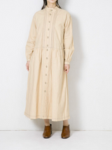 Woven Linen-Cotton Dress 03, Pintuck Contrast Stitch