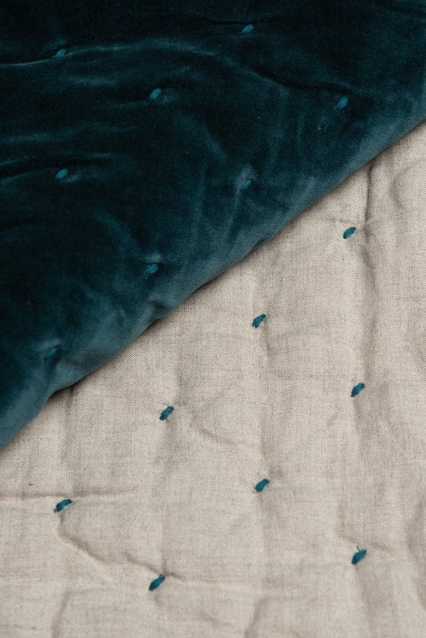 Niki Jones Velvet & Natural Linen Throw, Lomond Teal