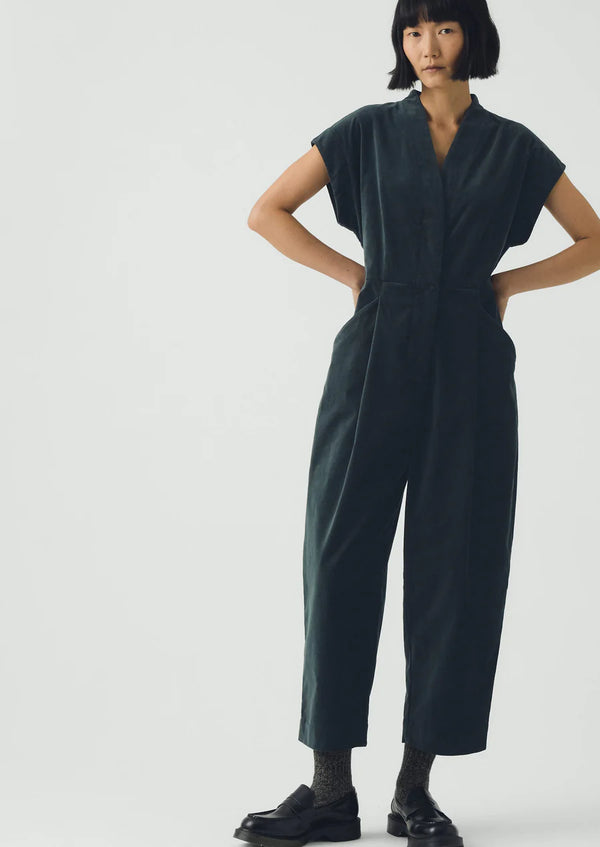Cotton Velvet Cross Front Jumpsuit, Oil