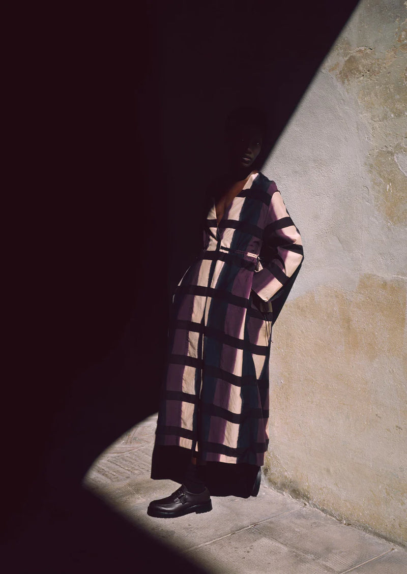 Shadow Still Print Cotton Silk Dress, Cassis