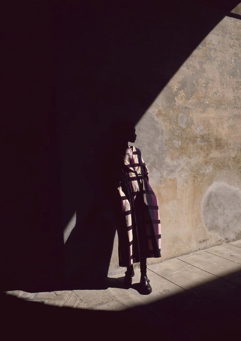 Shadow Still Print Cotton Silk Dress, Cassis