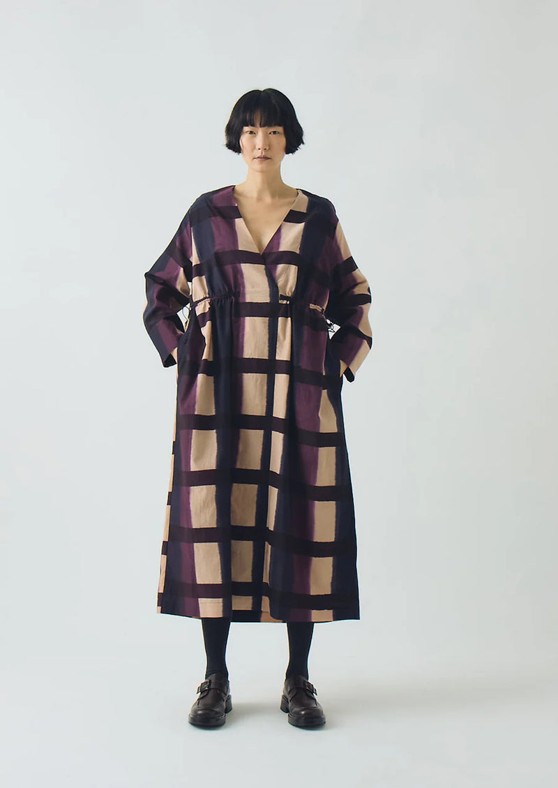 Shadow Still Print Cotton Silk Dress, Cassis