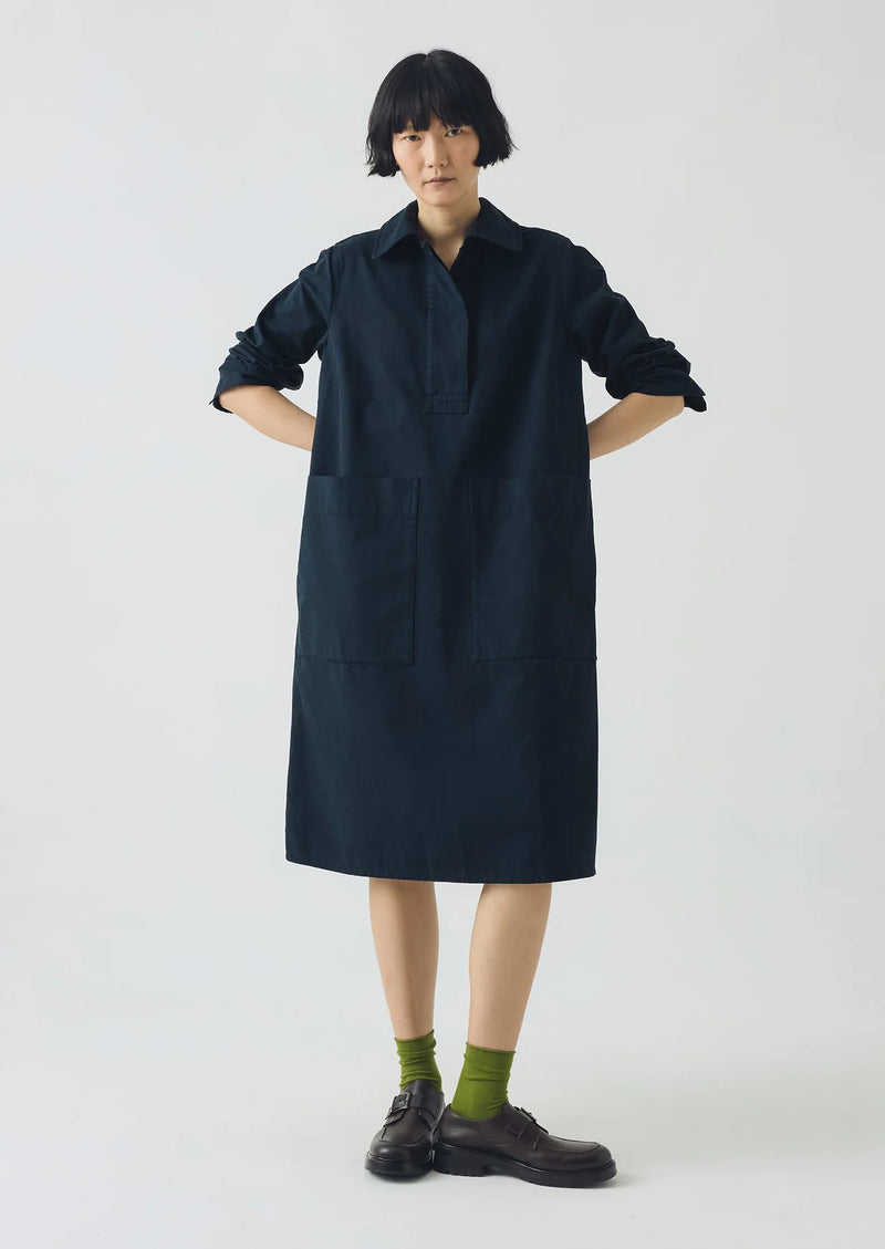 Cotton Workwear Tunic Dress, Slate Blue