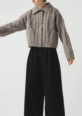 Collared Cable Cardigan, Stone