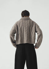 Collared Cable Cardigan, Stone