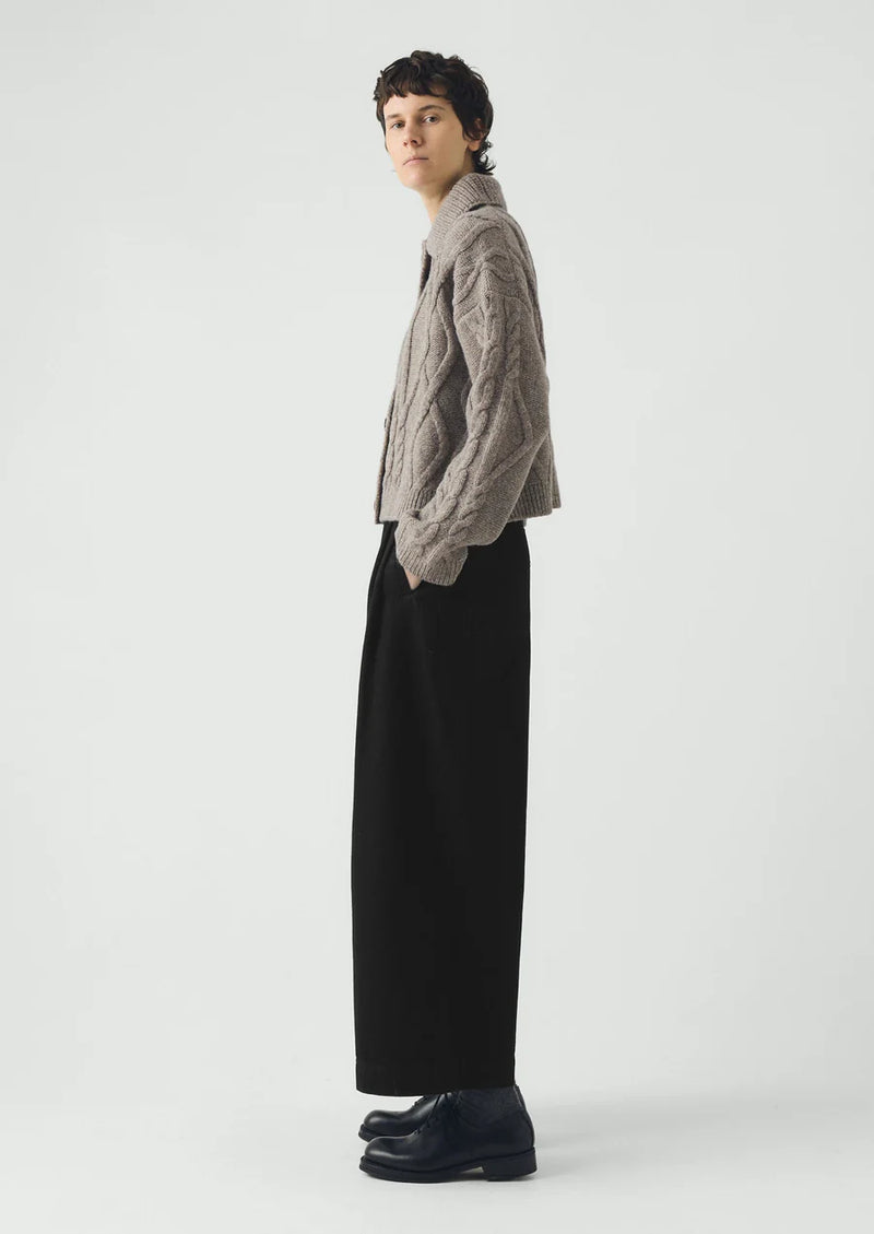 Collared Cable Cardigan, Stone