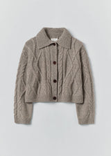 Collared Cable Cardigan, Stone
