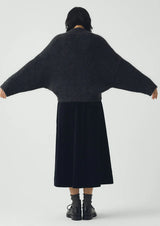 Wool Mohair Round Cardigan, Charcoal