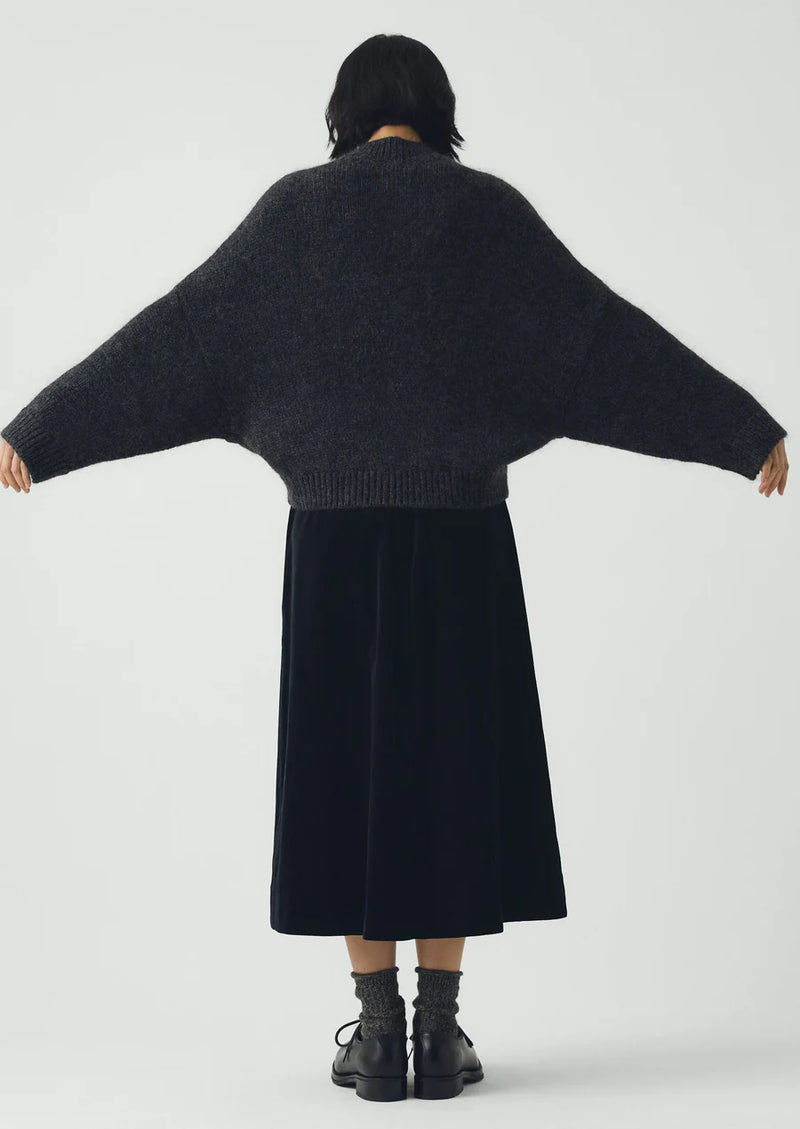 Wool Mohair Round Cardigan, Charcoal