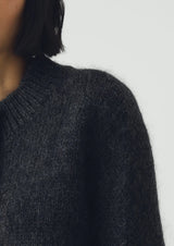 Wool Mohair Round Cardigan, Charcoal