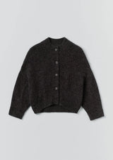 Wool Mohair Round Cardigan, Charcoal