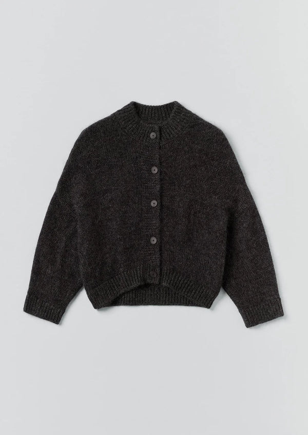 Wool Mohair Round Cardigan, Charcoal