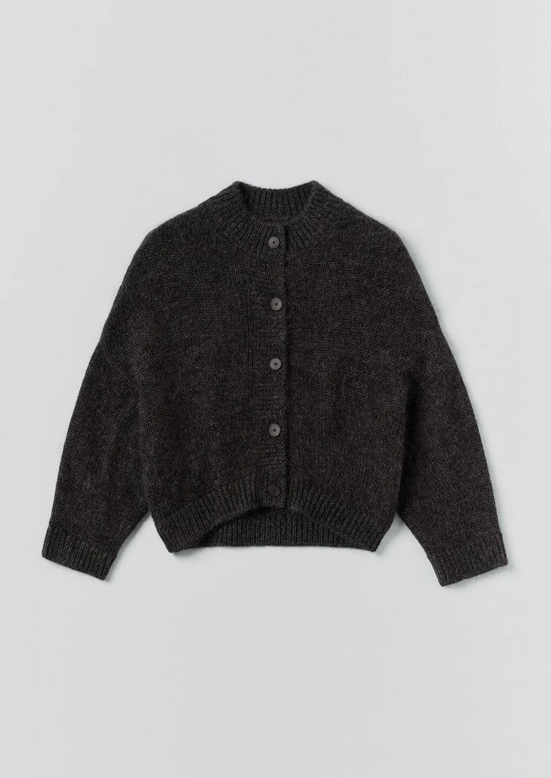 Wool Mohair Round Cardigan, Charcoal