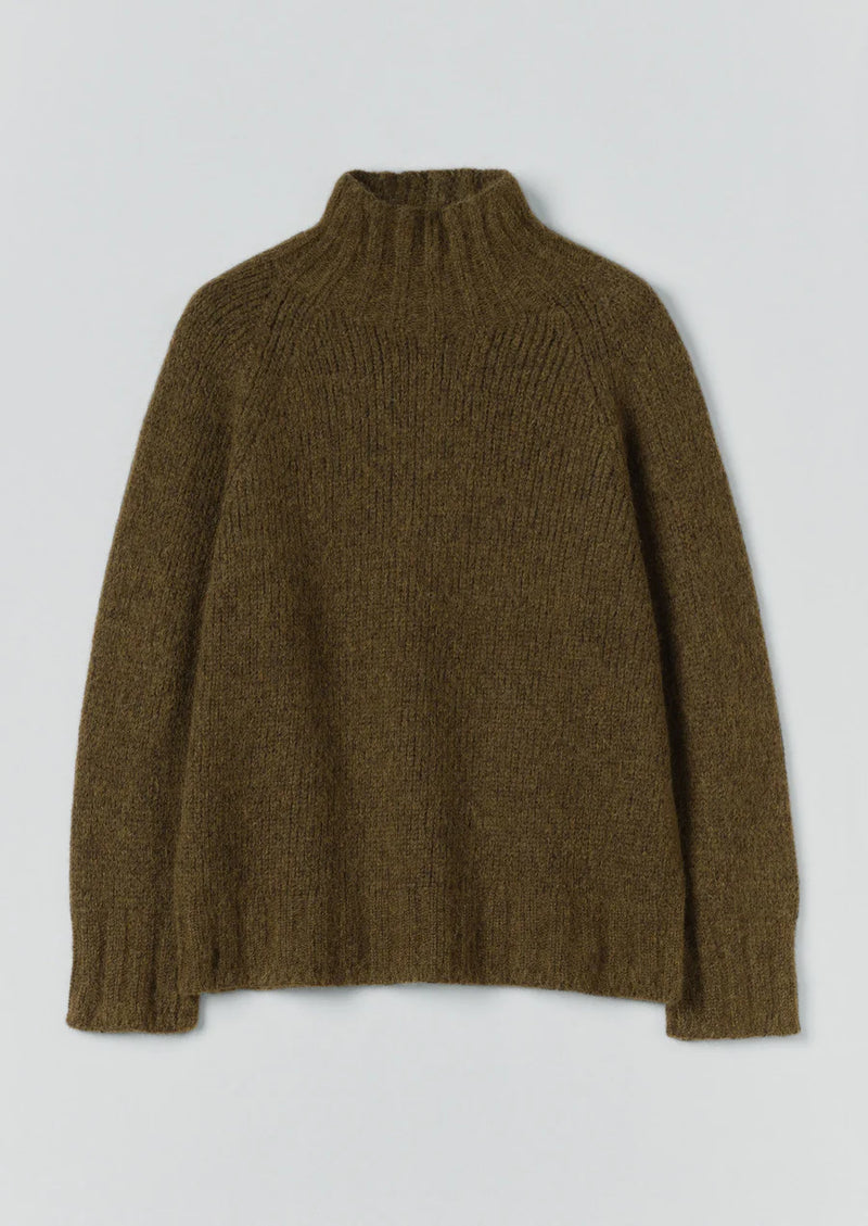 Lofty Alpaca High Neck Sweater, Olive