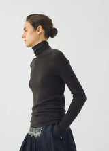 High Neck Wool Cashmere Fine Ribbed Sweater