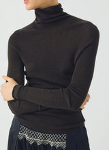 High Neck Wool Cashmere Fine Ribbed Sweater