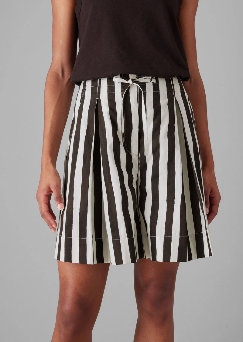 Wave Stripe Block Print Cotton Shorts