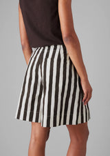 Wave Stripe Block Print Cotton Shorts
