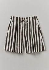 Wave Stripe Block Print Cotton Shorts