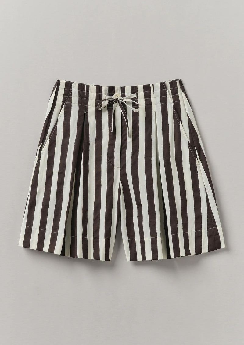 Wave Stripe Block Print Cotton Shorts