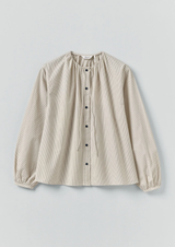 Gathered Neck Mini Stripe Shirt, Sunwashed Blue