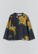 Botanical Shadow Print Cotton Top, Shadow Blue