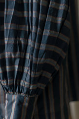 Astrid Pleated Blouse, Charcoal & Azul Stripe