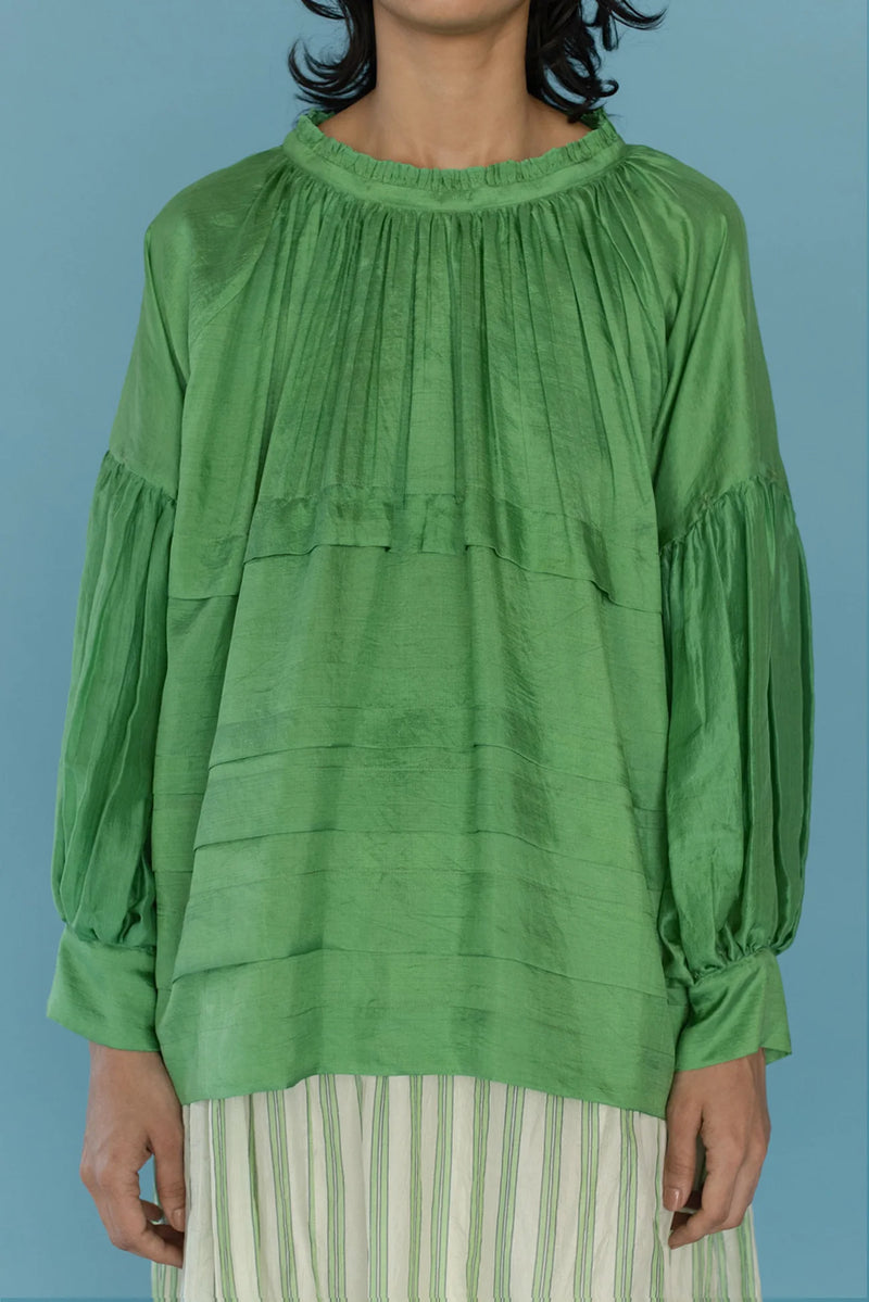 Astrid Pleated Blouse, Shamrock Green