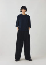 Fine Wool-Cashmere Half Sleeve Sweater, Darkest Navy