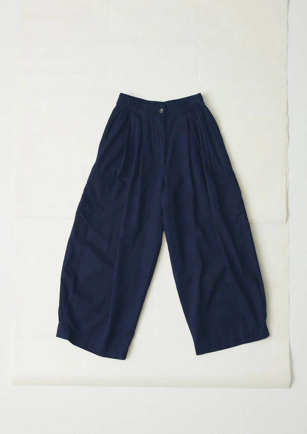 Indigo Cotton Twill Wide Leg Trouser