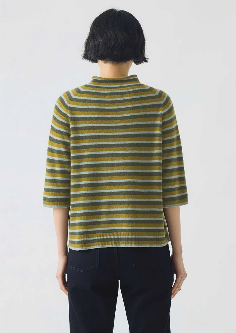 Stripe Wool-Cashmere Half Sleeve Top