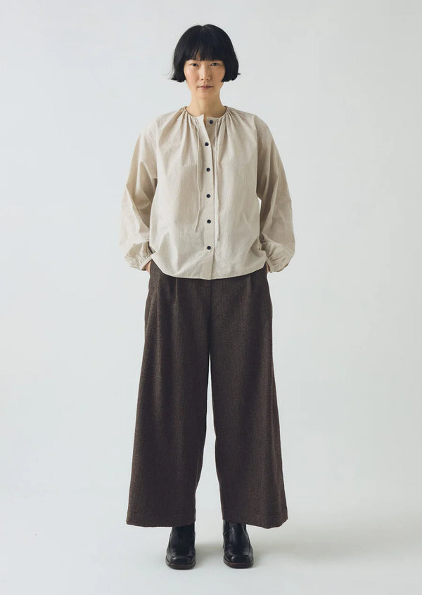 Gathered Neck Mini Stripe Shirt, Sunwashed Blue