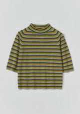 Stripe Wool-Cashmere Half Sleeve Top