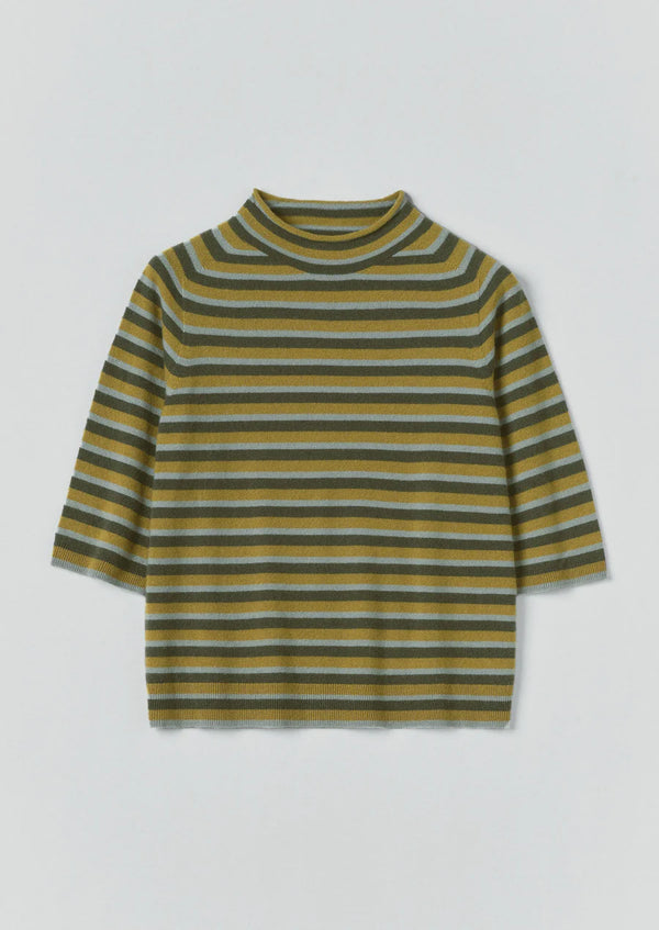 Stripe Wool-Cashmere Half Sleeve Top