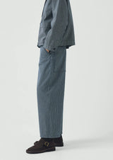 Hickory Stripe Wide Leg Denim Trousers