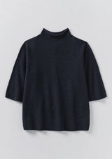 Fine Wool-Cashmere Half Sleeve Sweater, Darkest Navy
