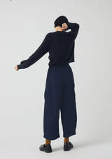 Indigo Cotton Twill Wide Leg Trouser