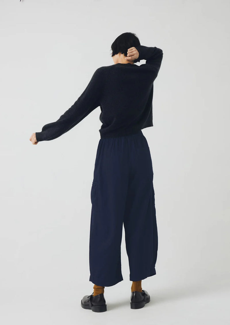 Indigo Cotton Twill Wide Leg Trouser