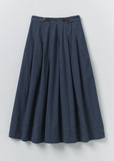 Railroad Stripe Pleated Cotton Skirt