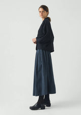 Railroad Stripe Pleated Cotton Skirt