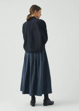 Railroad Stripe Pleated Cotton Skirt