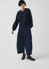 Indigo Cotton Twill Wide Leg Trouser