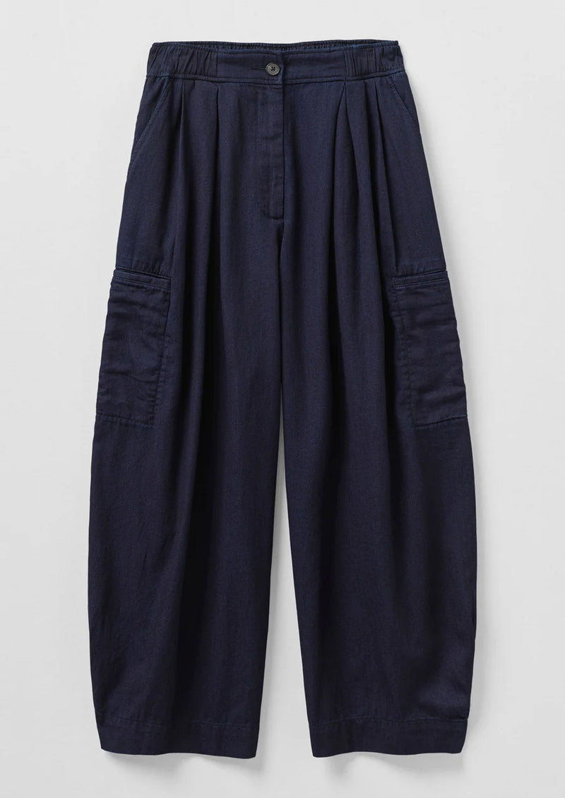 Indigo Cotton Twill Wide Leg Trouser